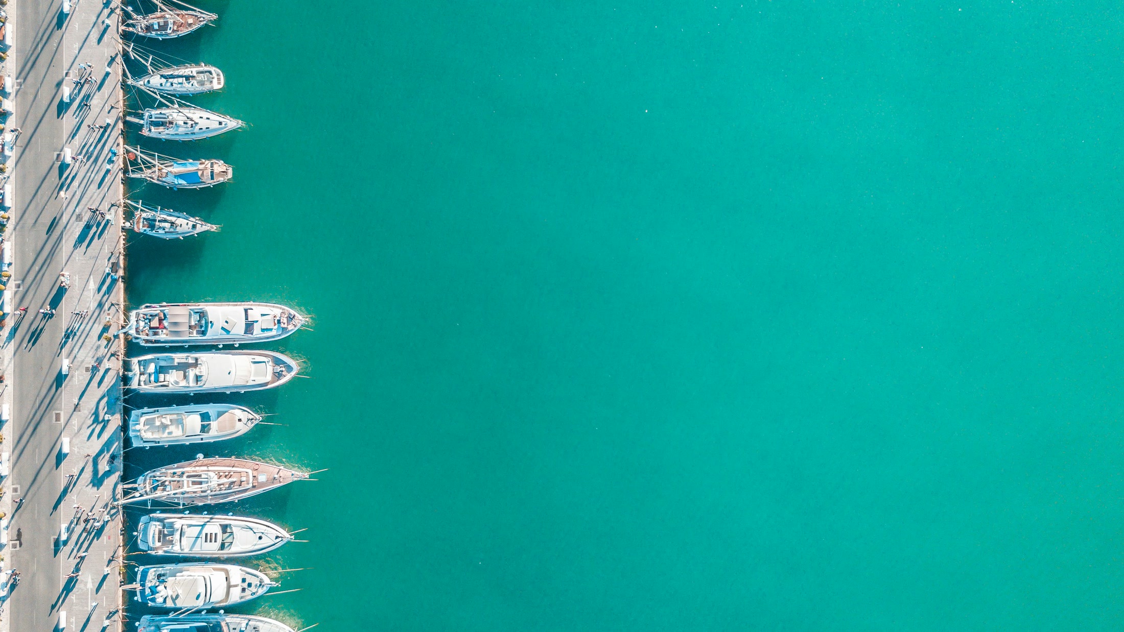 Aerial view of yachts berthed in a marina